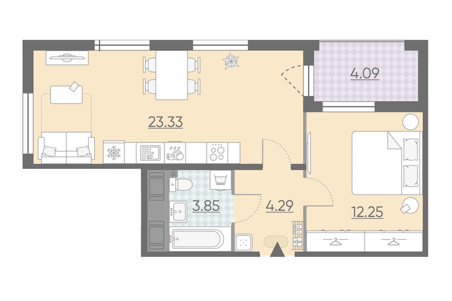 Однокомнатная квартира в : площадь 45.77 м2 , этаж: 9 – купить в Санкт-Петербурге